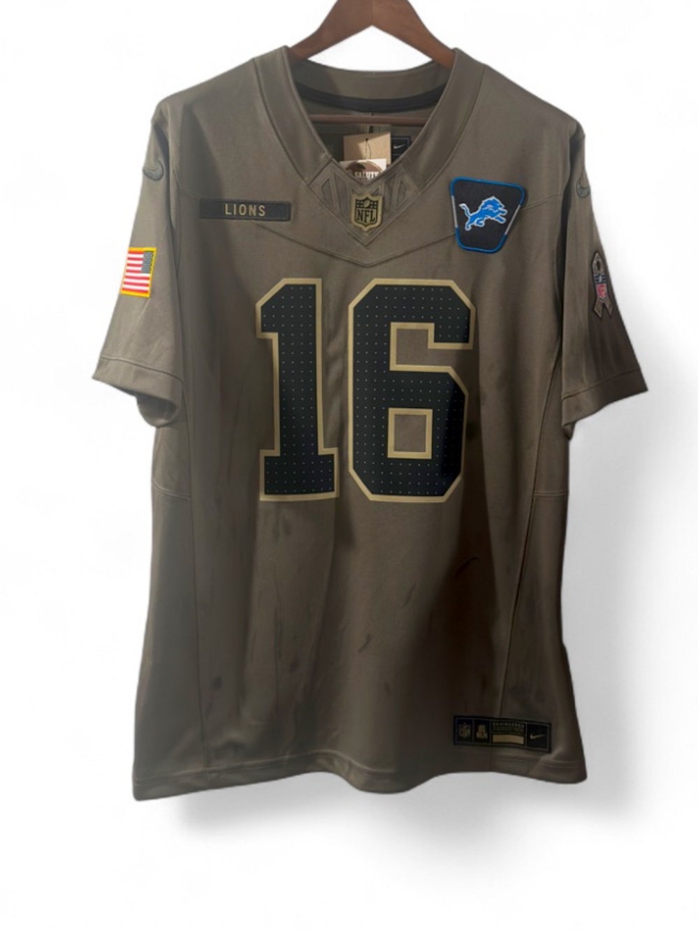 Nike Dri-FIT NFL Detroit Lions Goff 16 Salute to Service Football Jersey Size L - Picture 2 of 7